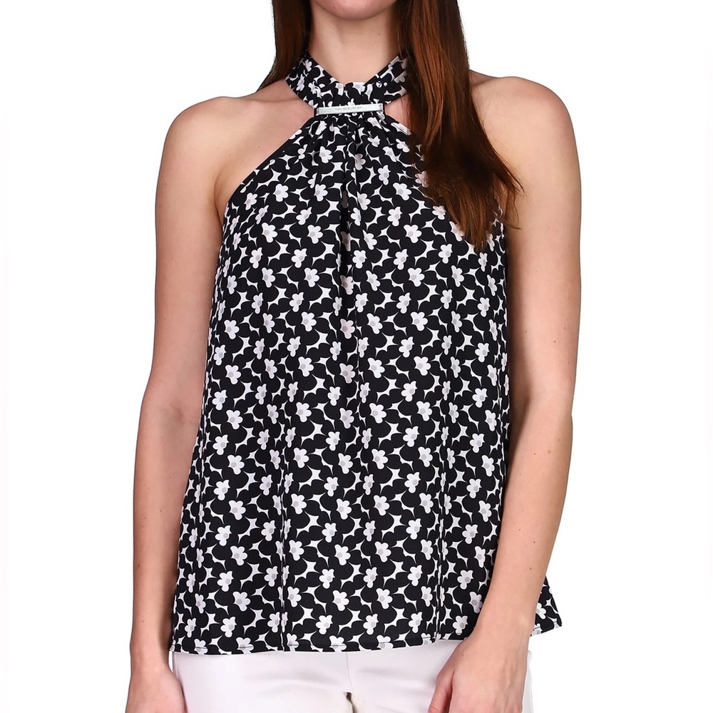 Michael Kors - Women’s Floral Halter Tank Top - Black/White - Size XXL - New
